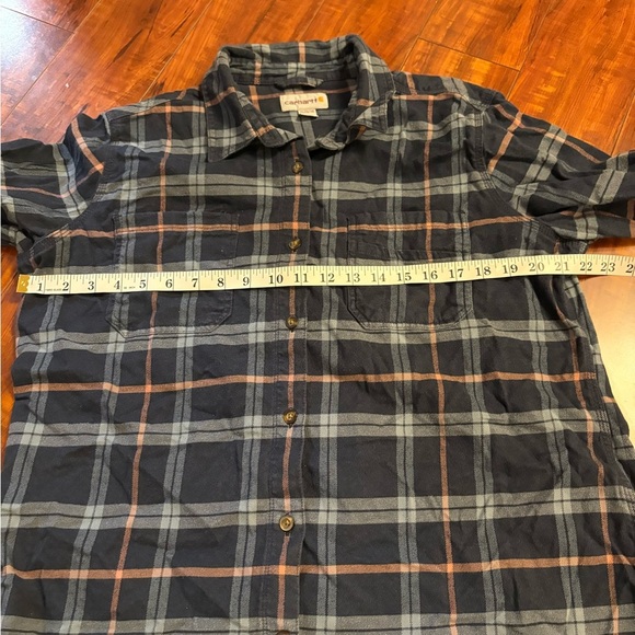 Carhartt Button Shirt blue Flannel Plain Long Sleeve Youth Size XL (16/18) - Picture 14 of 16
